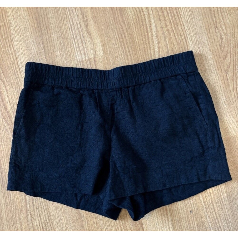 J Crew Black Floral Jacquard Pull On Elastic Waist Shorts Size 6
